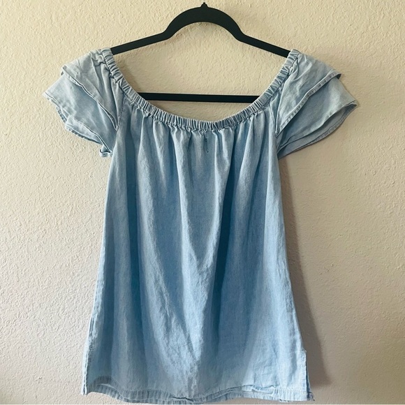 Cavalini woman's chambray denim blouse S soft blue chic prairie cottage core - Picture 7 of 7